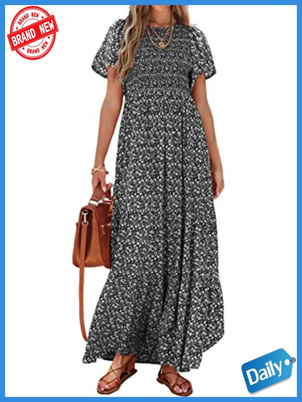 Flowy Floral Maxi Dress with Smocked Top and Tiered Hem